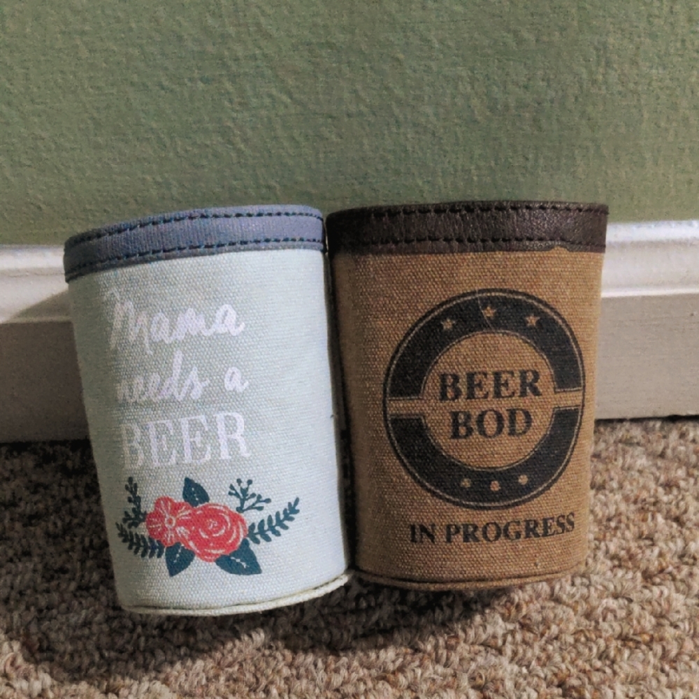 Beer Can Coolers Set - Floral and Beer Bod Designs